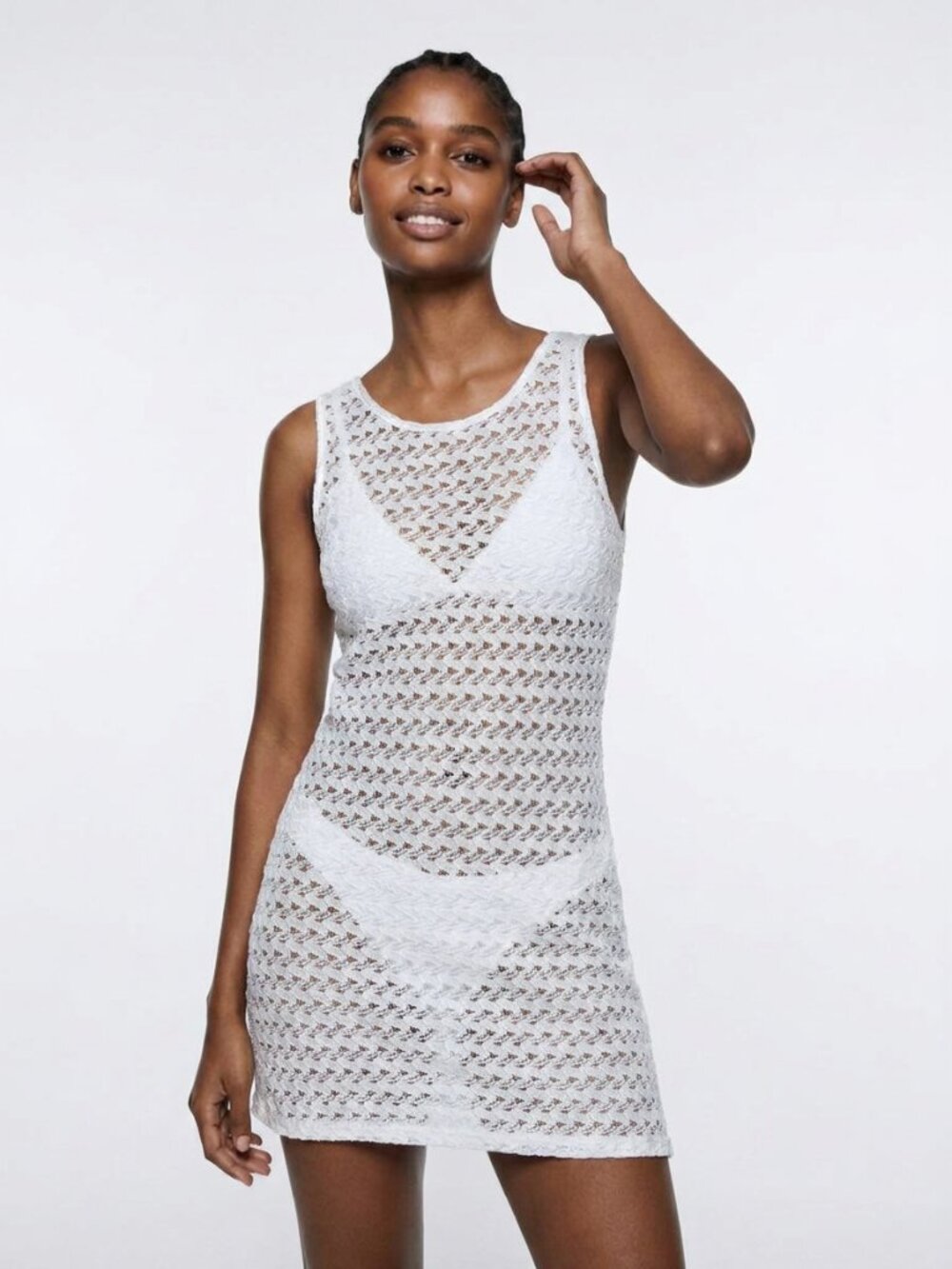American Apparel White Sheer Mesh Lace Swim Cover Up